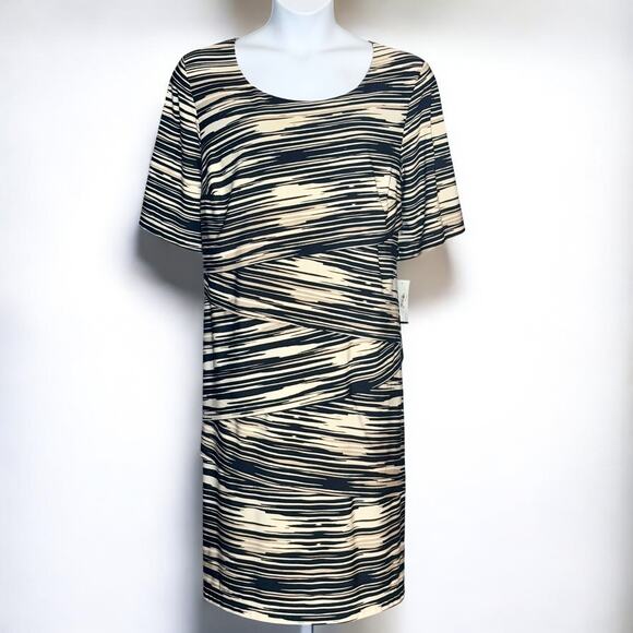 Connected Apparel 22W Tiered Sheath Dress Black Beige Stretch Slimming Lined NWT - Picture 1 of 10